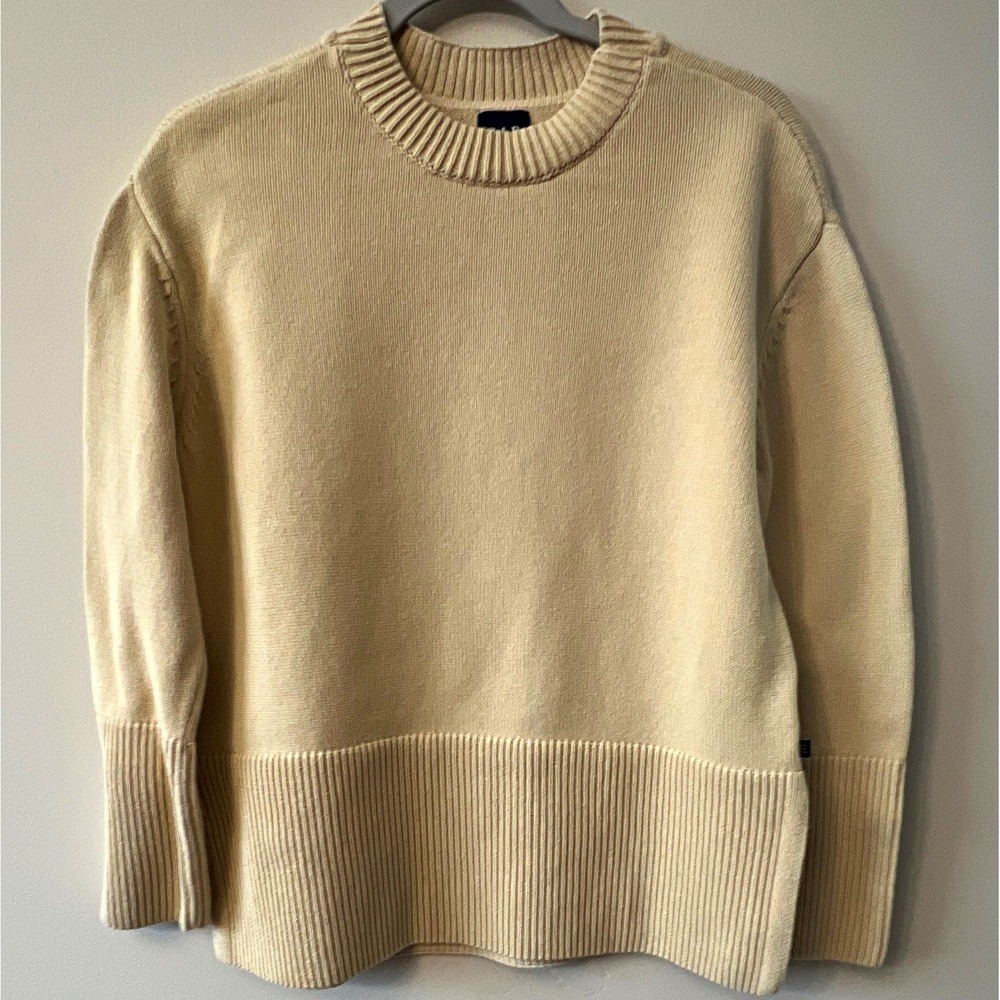 GAP Beige Cotton Knit Crewneck Long Sleeve VTG      Sweater Women S Minamalist